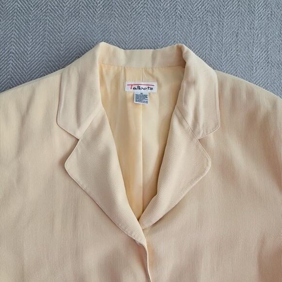 Talbots 100% Silk Rich Elegant Creamy Yellow Blazer Jacket 10W Lined Long Sleeve - Picture 12 of 16